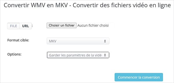 Convertir WMV en MKV avec Aconvert