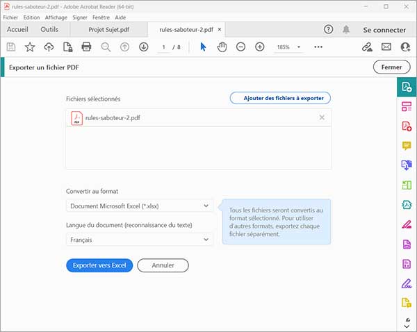 Convertir PDF en Excel avec Adobe Acrobat DC