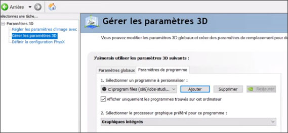 Ajuster la carte graphique NVIDIA d'OBS