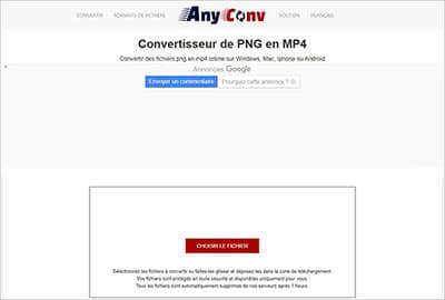 Convertir PNG en MP4 avec Anyconv