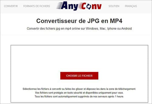 Convertir JPG en MP4 avec Anyconv