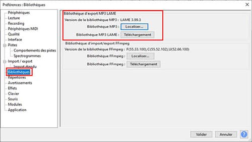 Bibliothèques MP3 LAME sur Audacity