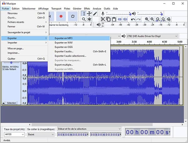 Exporter en MP3 sur Audacity