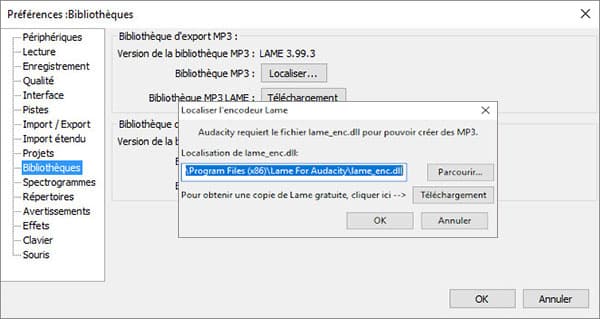Localiser LAME MP3 sur Audacity