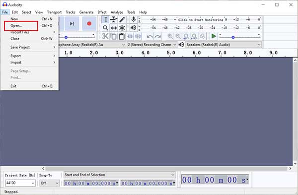 Audacity ouvrir le fichier