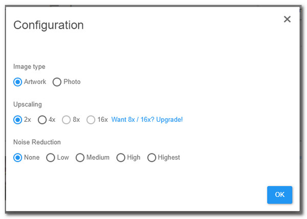 Les configuration de Bigjpg