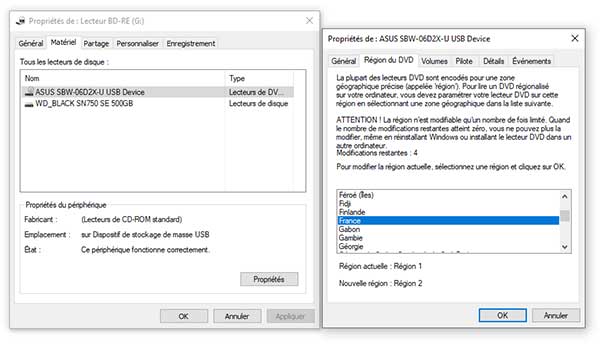 Changer le code de région DVD sur votre Windows