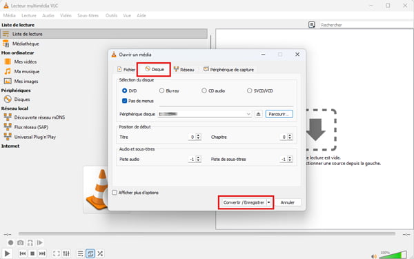 Sélectionner DVD sur VLC