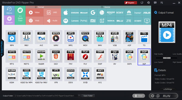 Configuration du format de sortie