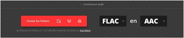 Convertir FLAC en AAC en ligne gratuitement avec Convertio