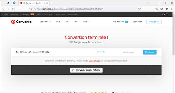 Convertir l'image WebP en GIF