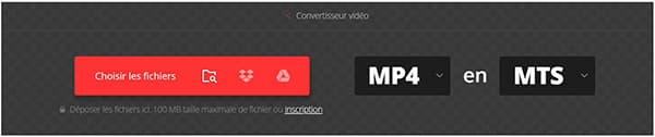 Convertir MP4 en MTS avec Convertio en ligne gratuitement