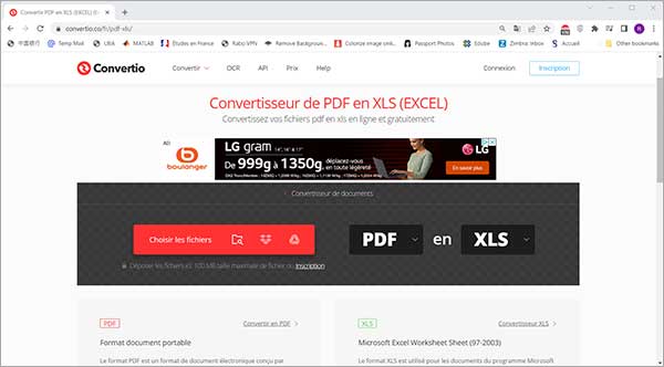 Convertir PDF en Excel avec Convertio