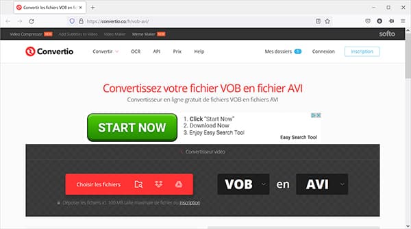Convertir VOB en AVI en ligne avec Convertio