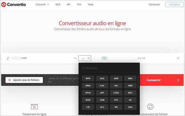 Convertir MP3 en audio en ligne avec Convertio