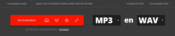 Convertir MP3 en WAV en ligne avec Convertio