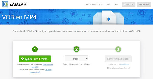 Convertir DVD en MP4 en ligne avec ZAMZAR