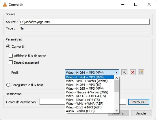 Convertir AVCHD ou MTS en MP4 par VLC