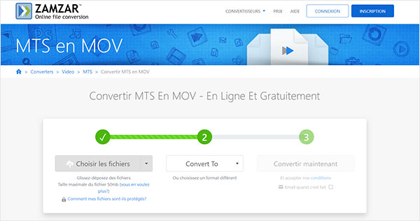 Convertir MTS en MOV avec ZAMZAR