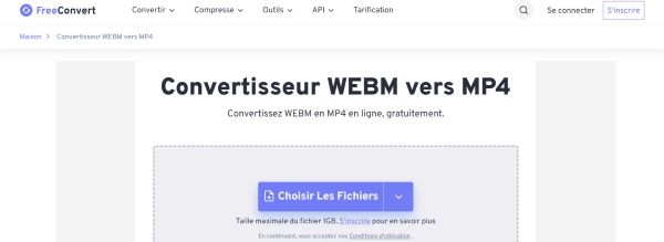Convertir WebM en MP4 avec FreeConvert