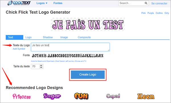 Convertir Texte en PNG en ligne avec COOLTEXT