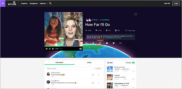 Copier l'url de la vidéo Smule