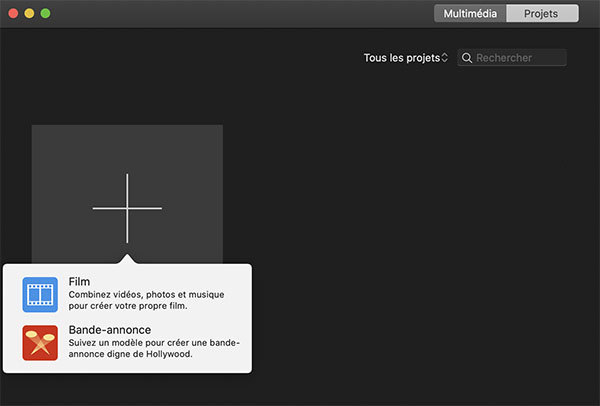Créer une nouveau projet sur iMovie