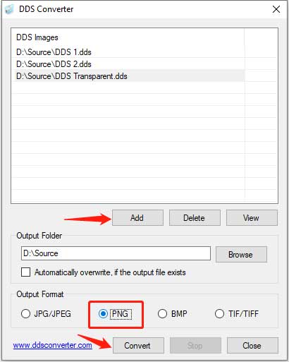 Convertir DDS en PNG avec DDS Converter