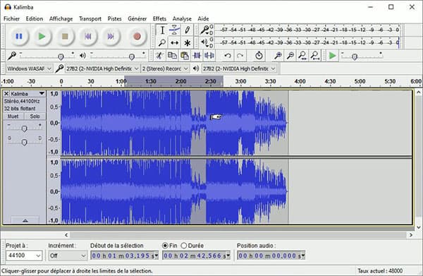 Définir la partie sélectionnée sur Audacity