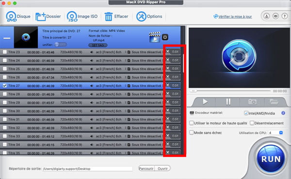 Éditer dans MacX DVD Ripper Pro