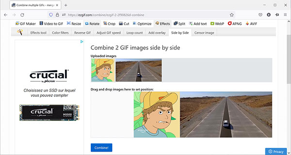 Fusionner les images GIF avec EZGIF.COM