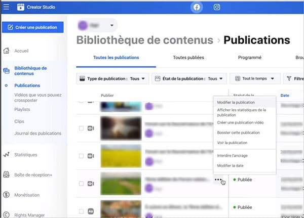 Modifier la publication de Facebook