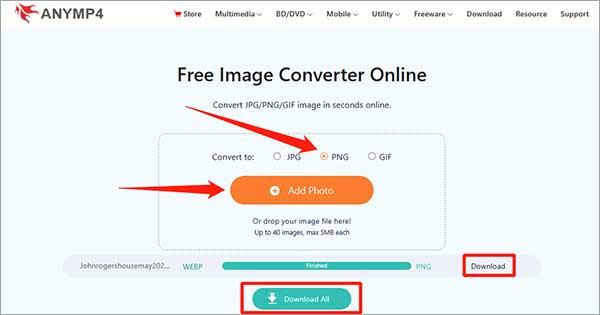 Convertir BMP en PNG avec AnyMP4 Free Image Converter Online