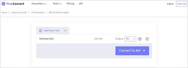 Convertir MP3 en AVI en ligne avec FreeConvert.com