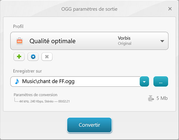 Paramètres Ogg dans Freemake Free audio Converter