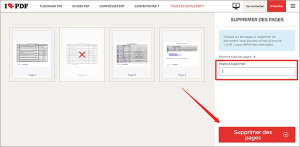 Supprimer une page d'un PDF avec iLovePDF