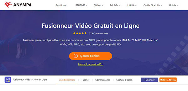 Interface de Fusionneur Vidéo Gratuit en ligne