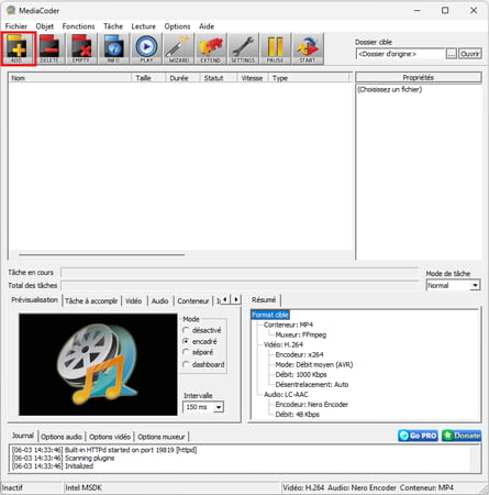 L'interface de MediaCoder