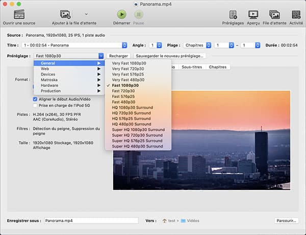 Modifier la résolution pour compresser une vidéo sur Mac avec Handbrake