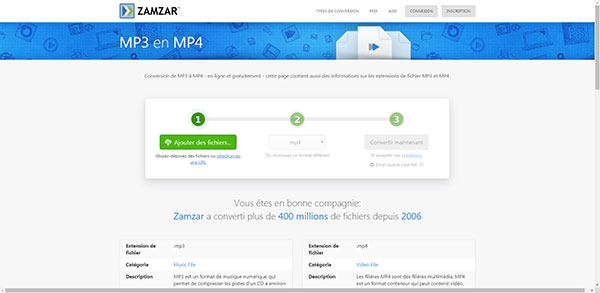 Convertir MP3 en MP4 en ligne gratuitement - Zamzar