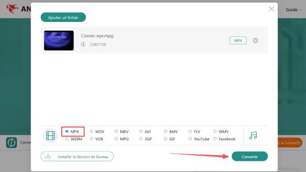 Convertir MPEG en MP4 avec AnyMP4 Convertisseur Vidéo Gratuit en Ligne
