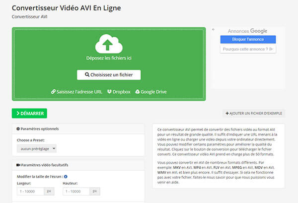 Convertir FLV en AVI avec Online-Convert