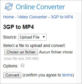 Convertir 3GP en MP4 sur Online Converter