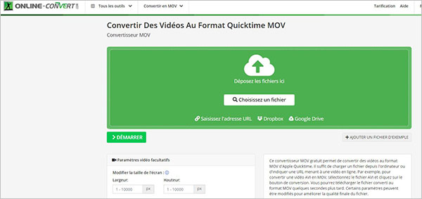 Choisir la fonction sur Online-converter