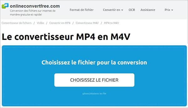 Convertir MP4 en M4V avec Onlineconvertfree.com