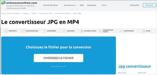 Convertir JPG en MP4 avec Onlineconvertfree.com