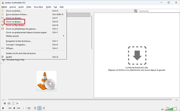 Charger le CD dans le VLC