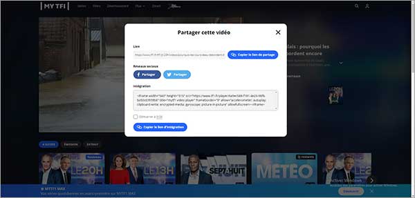 Copier le lien d'une vidéo MyTF1