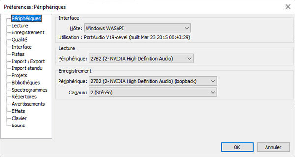 Périphérique d'Audacity 