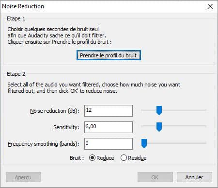 Réduction de bruit sur Audacity